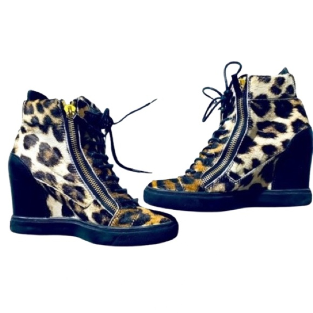 Giuseppe Zanotti Leopard Animal Print Calf Hair Wedge Sneaker Boots Sz 41 - Picture 9 of 10